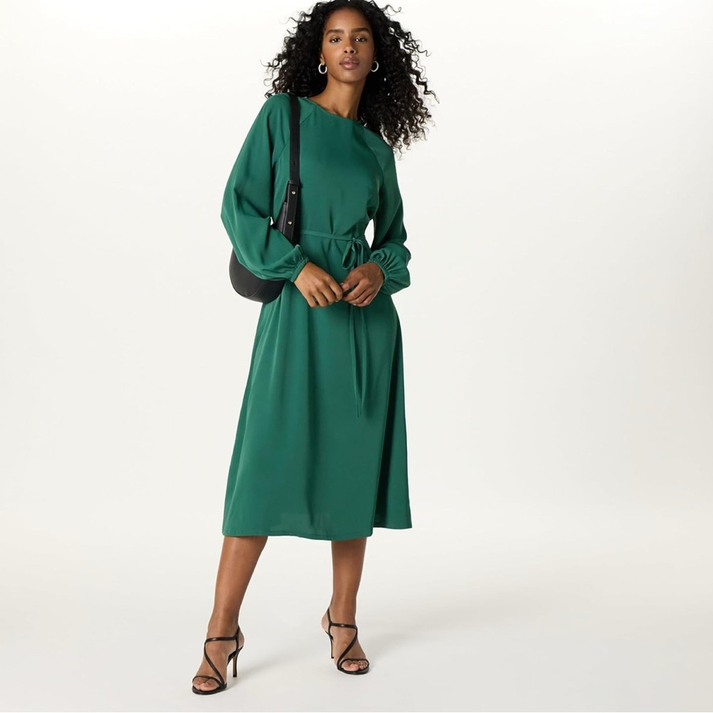 The Drop Women's Standard Dolman Balloon Sleeve Belted Midi Dress